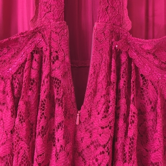 Free People Lost In A Dream Lace Halter Split Back Twofer Mini Dress Magenta 6 - Picture 14 of 15